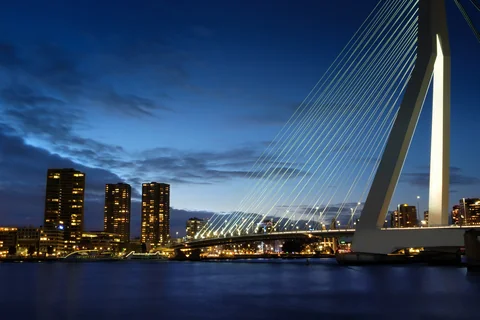 Rotterdam’da Erasmus Köprüsü ve Şehir Manzarası